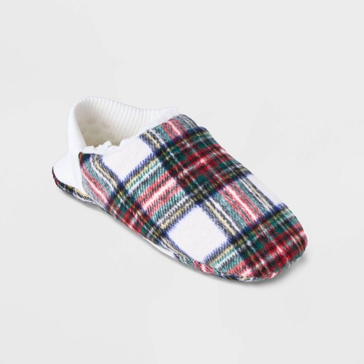 Adult Festive Plaid Faux Shearling Lined Pull-On Slipper Socks with Huggable Heel & Grippers - Wo... | Target