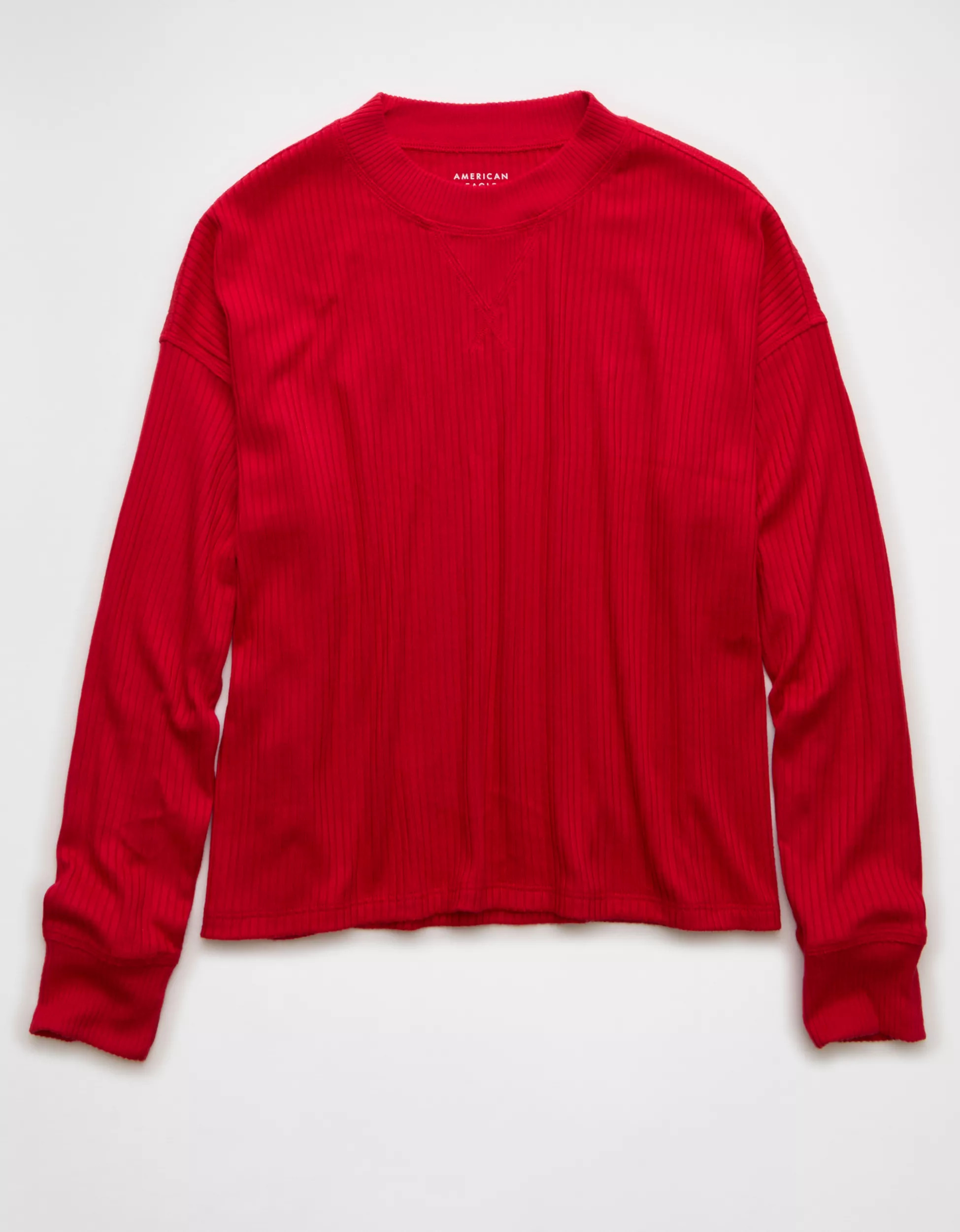 AE Long-Sleeve Waffle Plush Crew Neck Tee | American Eagle Outfitters (US & CA)
