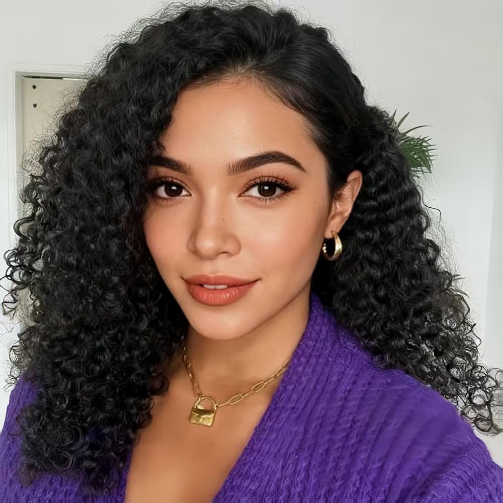 Half Wig Human Hair Deep Wave 18 Inch Curly Half Wig 3 In 1 Drawstring Seamless Flip Over Glueles... | Amazon (US)