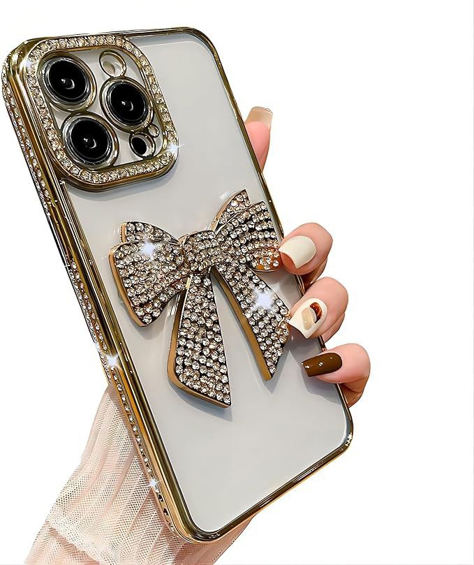 for iPhone Case,Luxury Crystal Diamond Rhinestone Sparkle Sparkly with 3D Bow Camera Lens Protect... | Amazon (US)