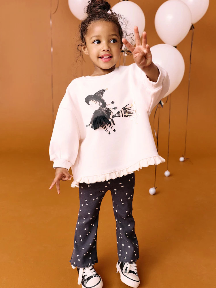 Buy Cream Halloween Witch Frill Hem Sweatshirt & Flare Leggings Set (3mths-7yrs) from Next USA | Next US