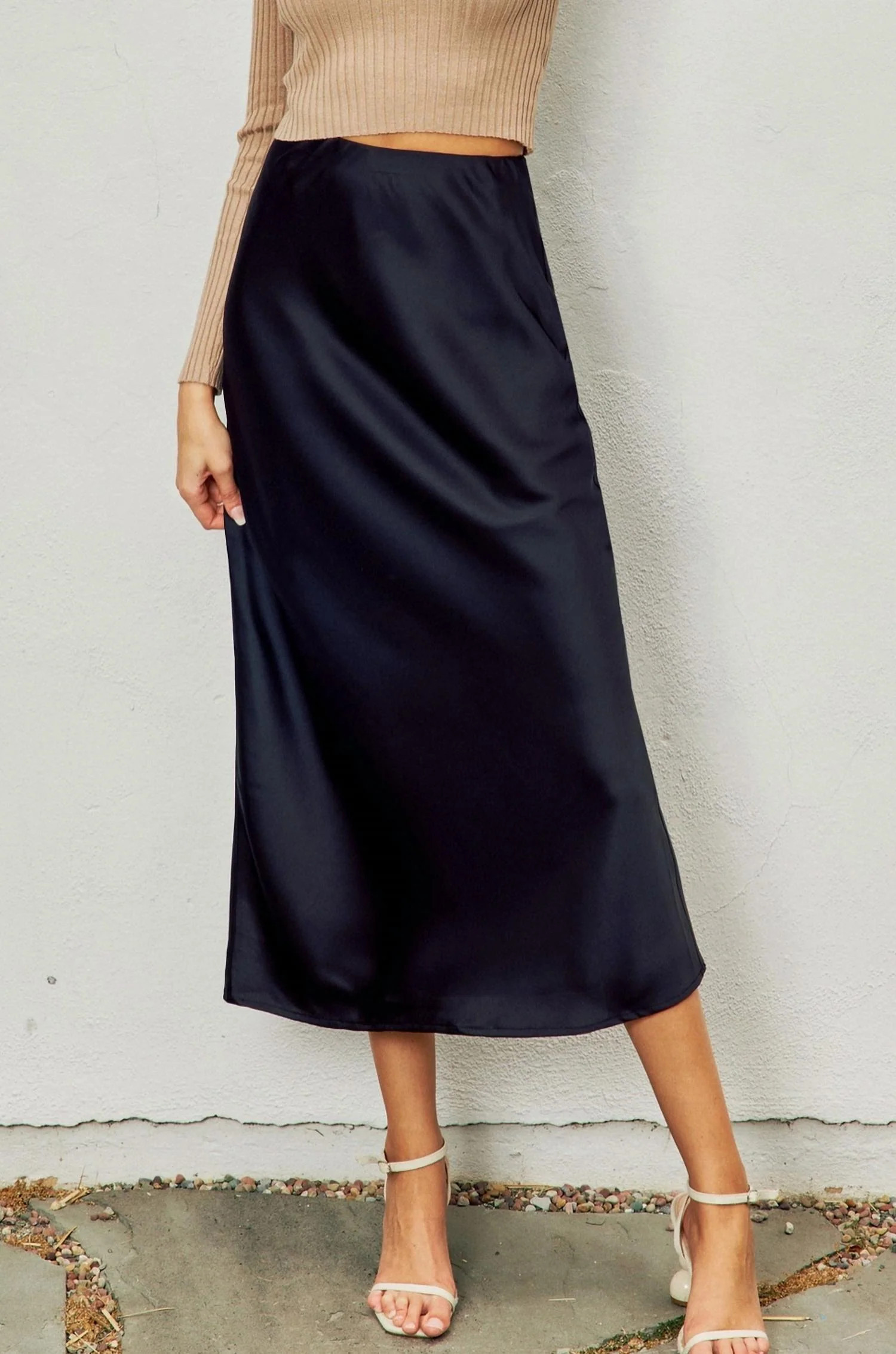 Satin Midi Skirt In Black | Shop Simon