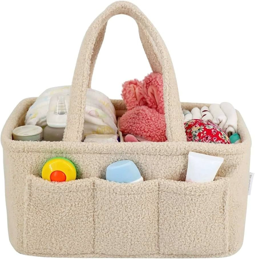 Baby Diaper Caddy Organizer – Soft Beige Sherpa with 3 Removable Compartments & 6 Side Pockets ... | Amazon (US)