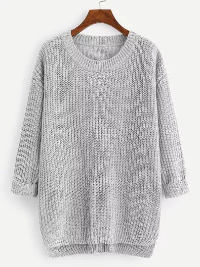 SHEIN Dip Hem Marled Knit Sweater | SHEIN