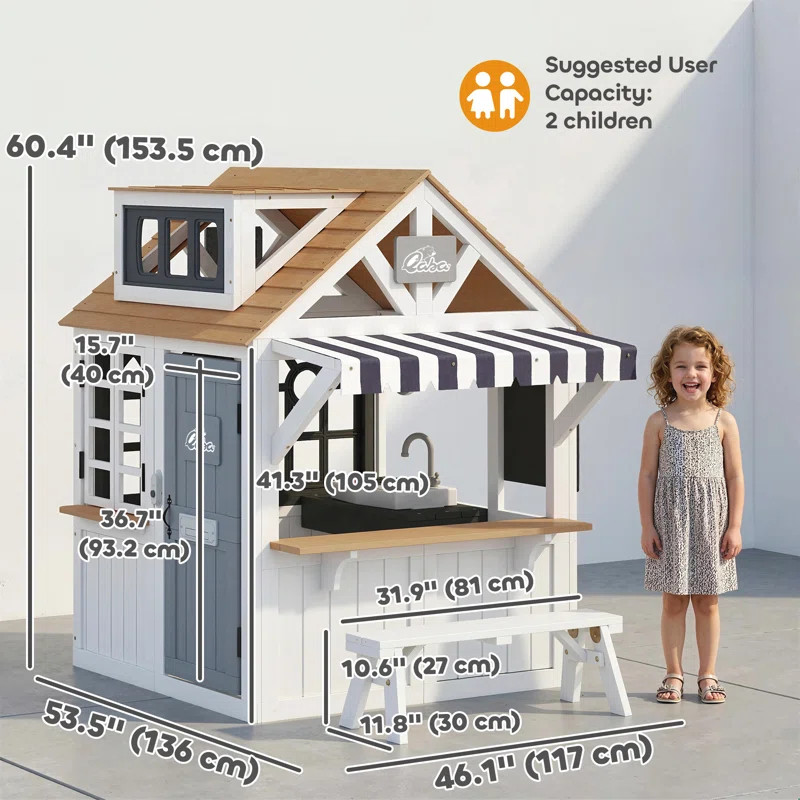 Outdoor Playhouse, Wooden Kids Playhouse with Dog Door for Garden | Wayfair North America