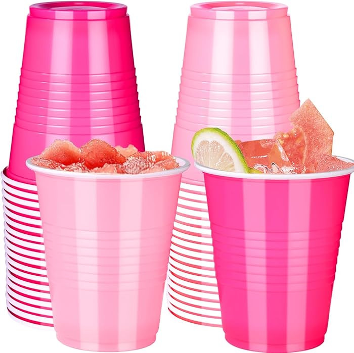 Vumdua Pink Plastic Cups Disposable Cups, 12 oz Plastic Party Cups for Bachelorette Party, Valent... | Amazon (US)