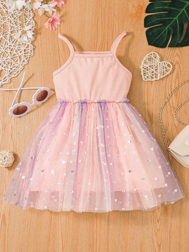 SHEIN Kids CHARMNG Toddler Girls Heart Mesh Panel Cami Dress | SHEIN