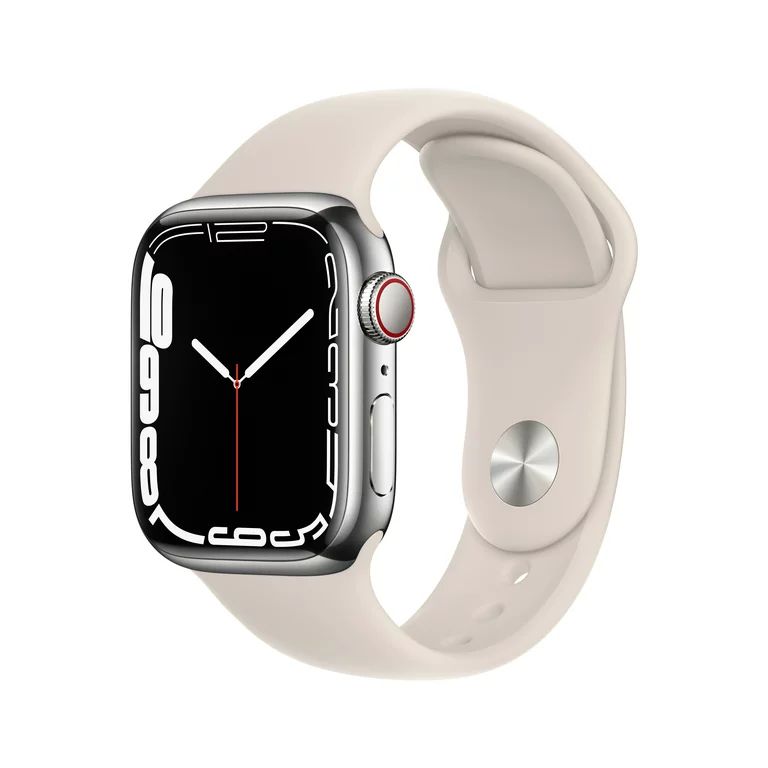 Apple Watch Series 7 GPS + Cellular, 41mm Silver Stainless Steel Case with Starlight Sport Band -... | Walmart (US)