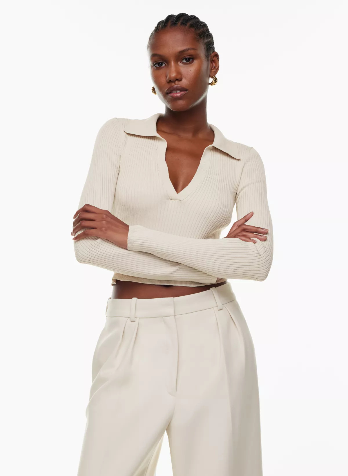 SCULPT KNIT POLO LONGSLEEVE | Aritzia