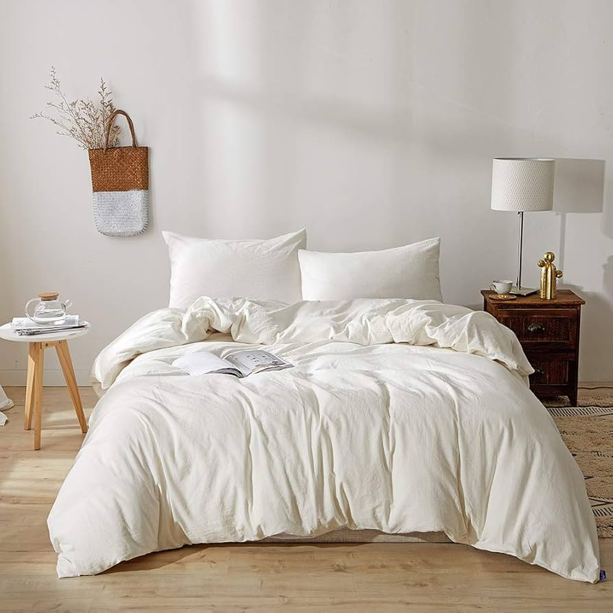 Stonewashed Cotton/Linen Queen Duvet Cover, 3-Piece Comforter Cover Set, Breathable and Skin-Frie... | Amazon (US)