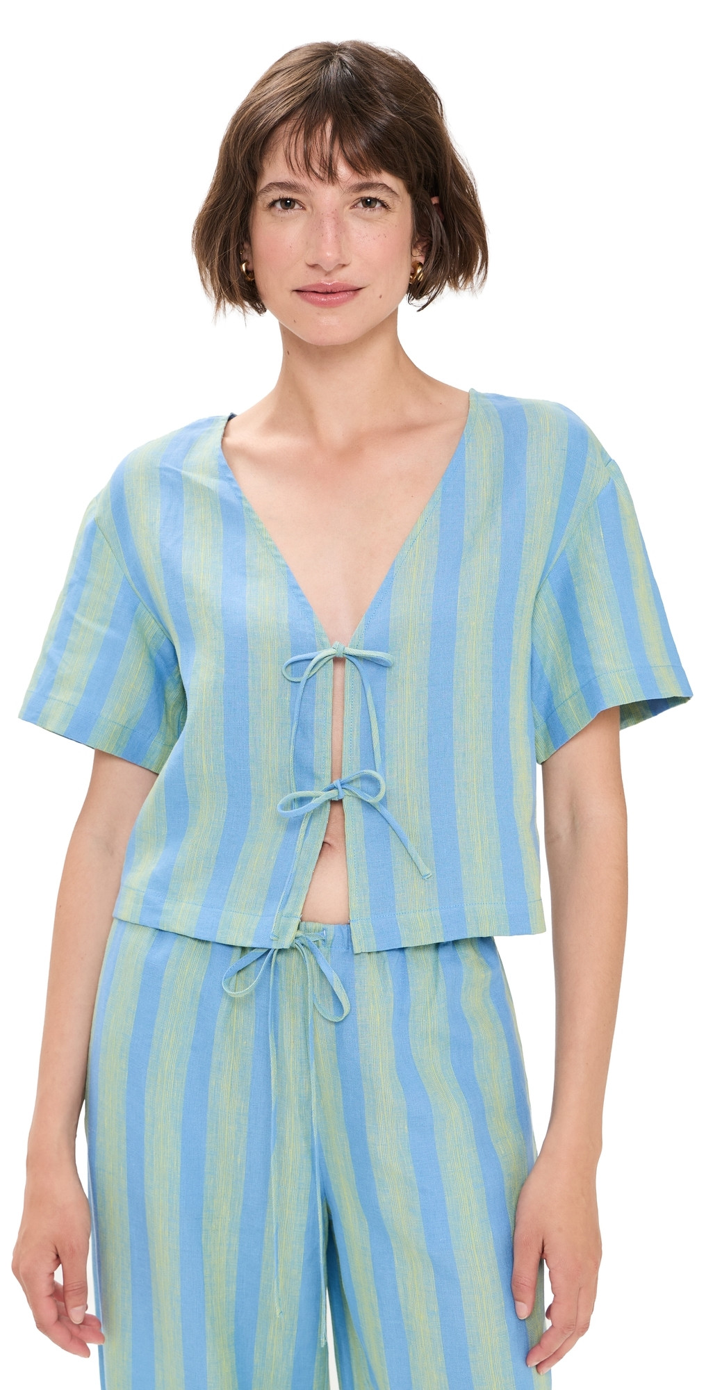 STAUD Ava Linen Top Seaport Stripe XS | Shopbop