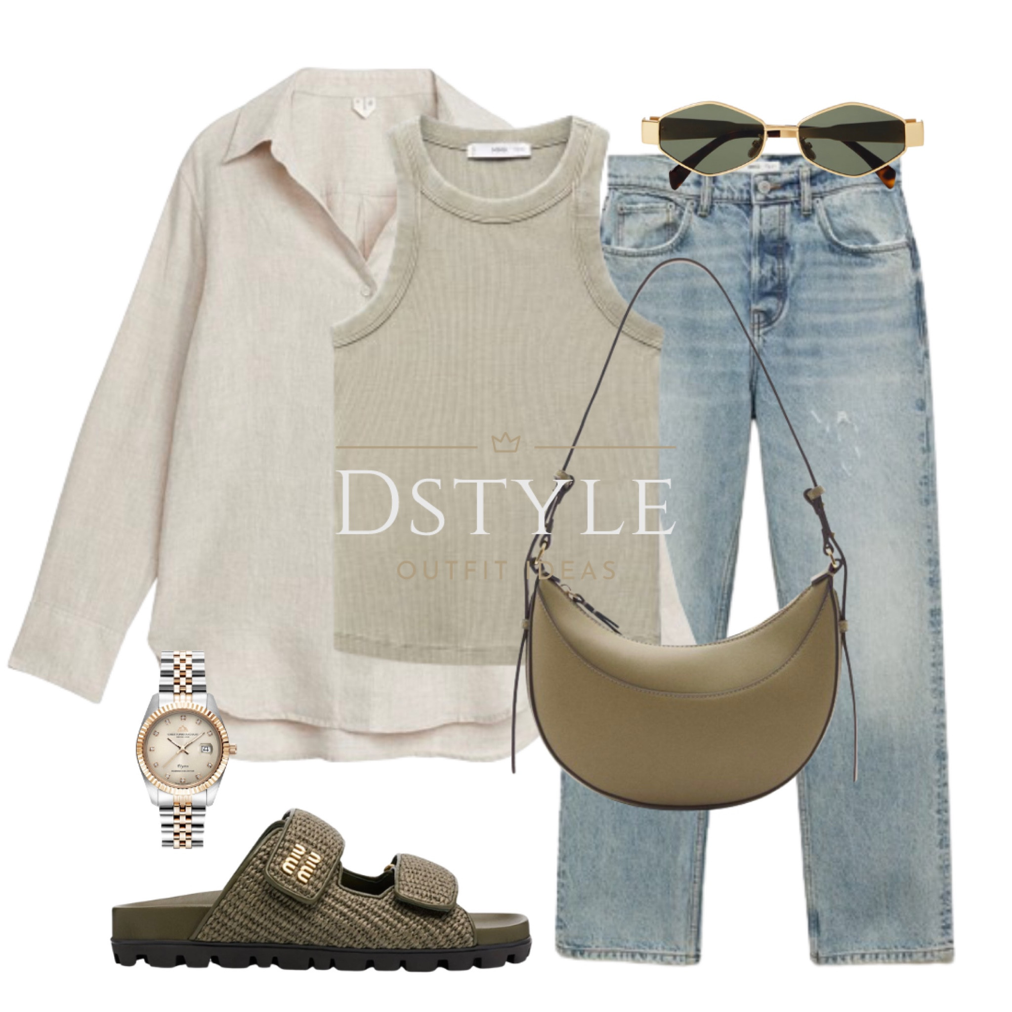 Light beige linen shirt, khaki ribbed top, jeans, khaki slide sandals, khaki bag, Celine sunglasses. Khaki ootd, spring outfit, summer outfit, spring style, easy fit, casual wear, casual outfit

#LTKstyletip #LTKitbag #LTKshoecrush