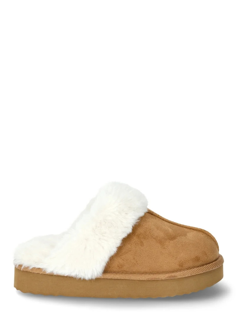 Wonder Nation Girls Scuff Slippers With Faux Fur Trim - Walmart.com | Walmart (US)