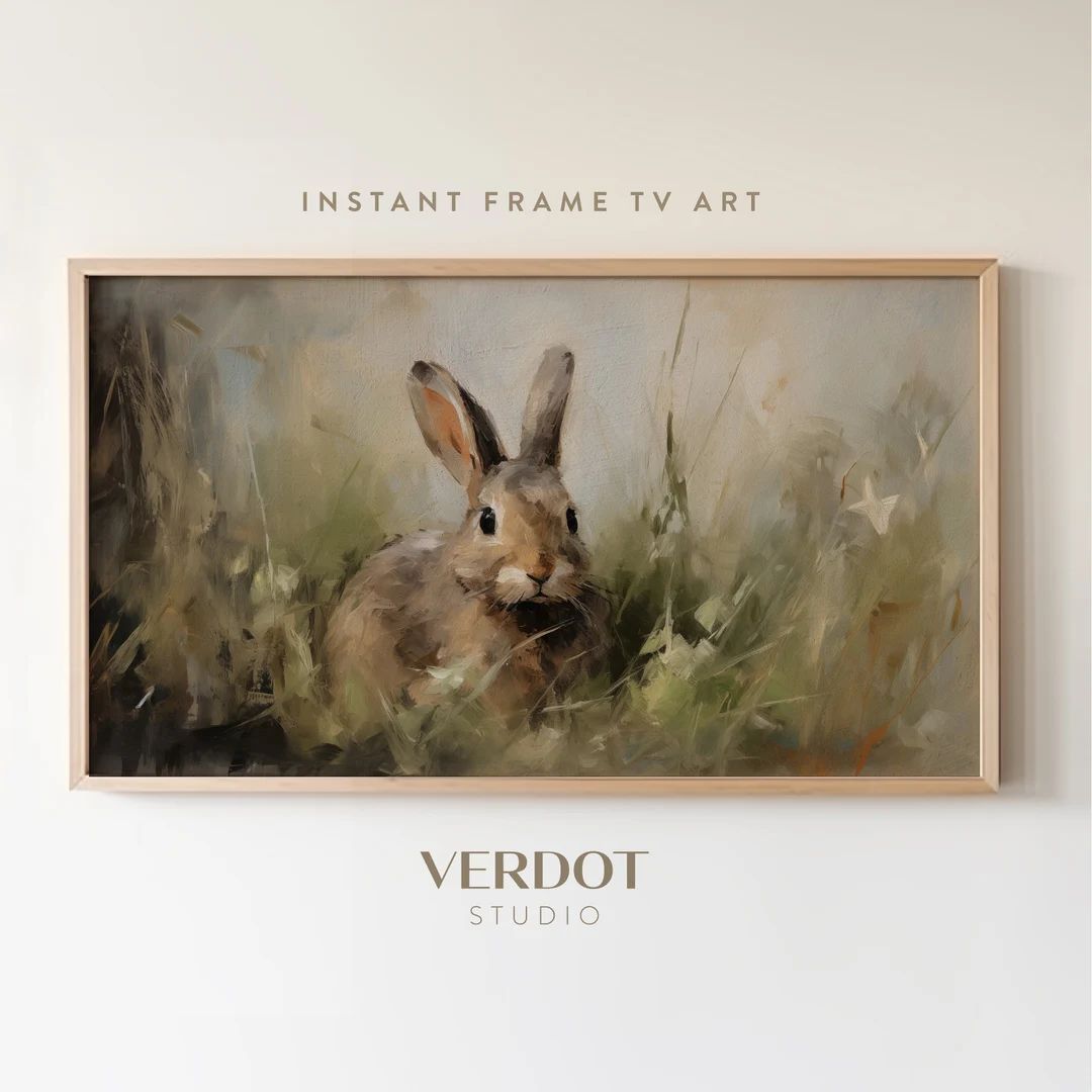 Vintage Easter Bunny Frame Tv Art, Neutral Spring Rabbit Painting Tv Digital Download, Moody East... | Etsy (US)