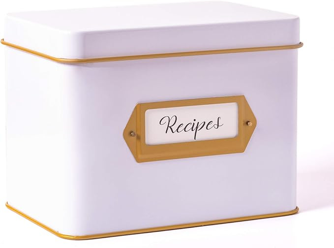 White Recipe Box with 24 4x6 Recipe Cards and 12 Dividers - Recipe Tin for 4 X 6 Inches Recipe Ca... | Amazon (US)