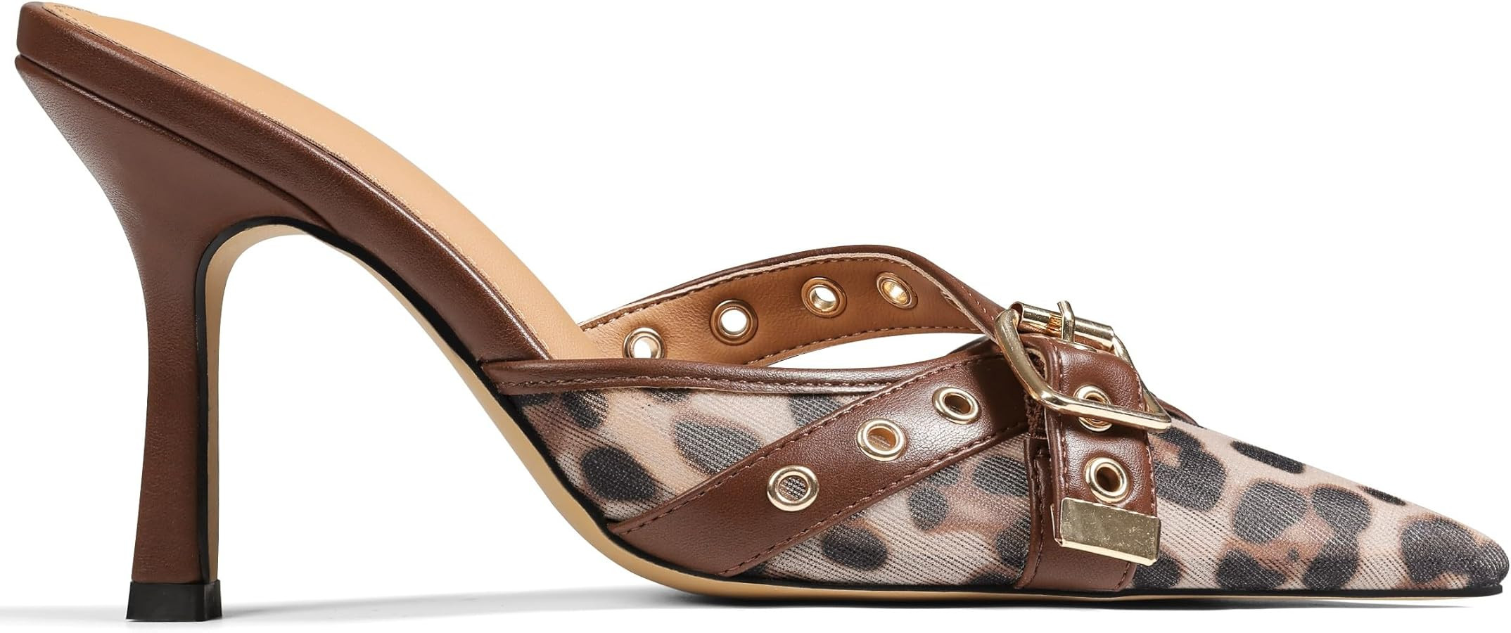 AMINUGAL Mules Heels for Women Pointed Closed Toe Kitten Pumps Buckle Slip On Studded Stiletto He... | Amazon (US)