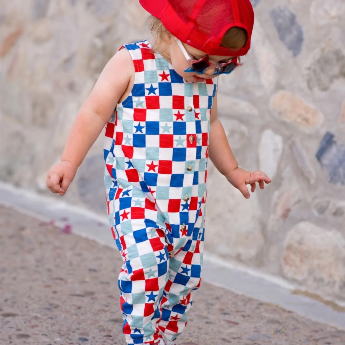 Red, White & Blue Checkerboard / Organic Bay Jumpsuit | SpearmintLOVE