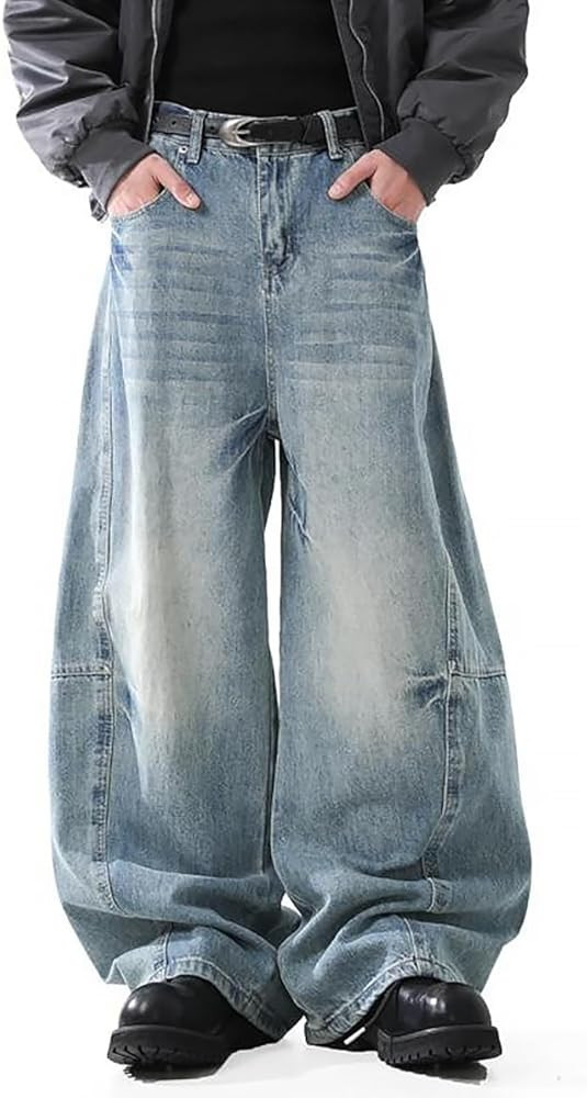 Nutriangee Men's Baggy Wide Leg Barrel Jeans Loose Fit Trendy Cutlass Streetwear Y2k Hip Hop Deni... | Amazon (US)