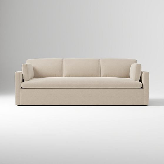 Marin 94 Skirted Slipcover Sofa Down Deluxe Linen Sand Concealed Support | West Elm (US)