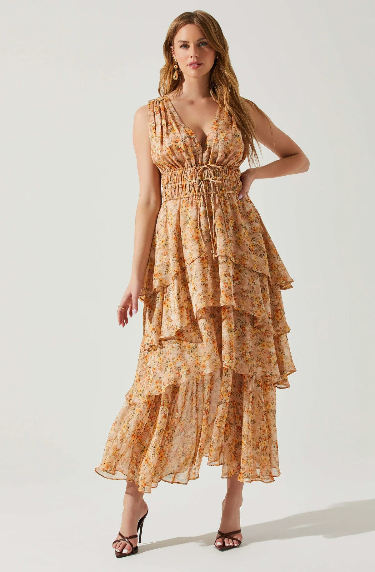 Kali Sleeveless Smocked Waist Floral Maxi Dress | ASTR The Label (US)