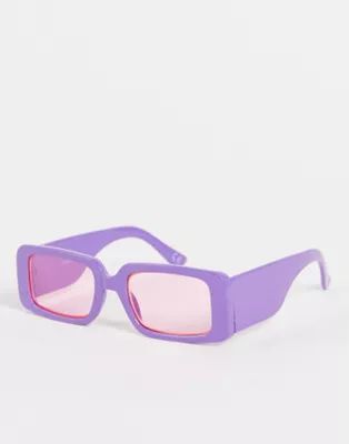 Topshop neon plastic rectangle sunglasses in purple | ASOS (Global)