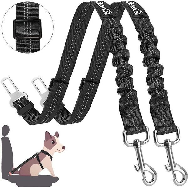 SLOWTON Adjustable Dog Car Seat Belt, 2 count, Black - Chewy.com | Chewy.com