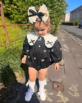 Newborn Baby Girl Bubble Romper Bow Embroidery Peter Pan Collar Smoked Bodysuit with Socks Spring... | Amazon (US)