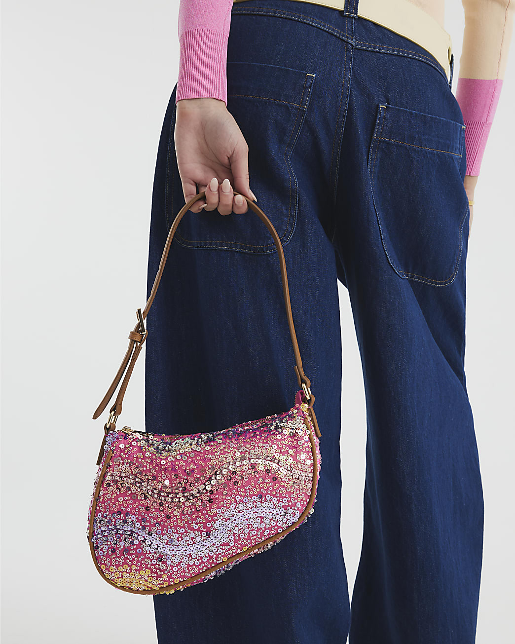 Pink Sequin Shoulder Bag | River Island UK & IE