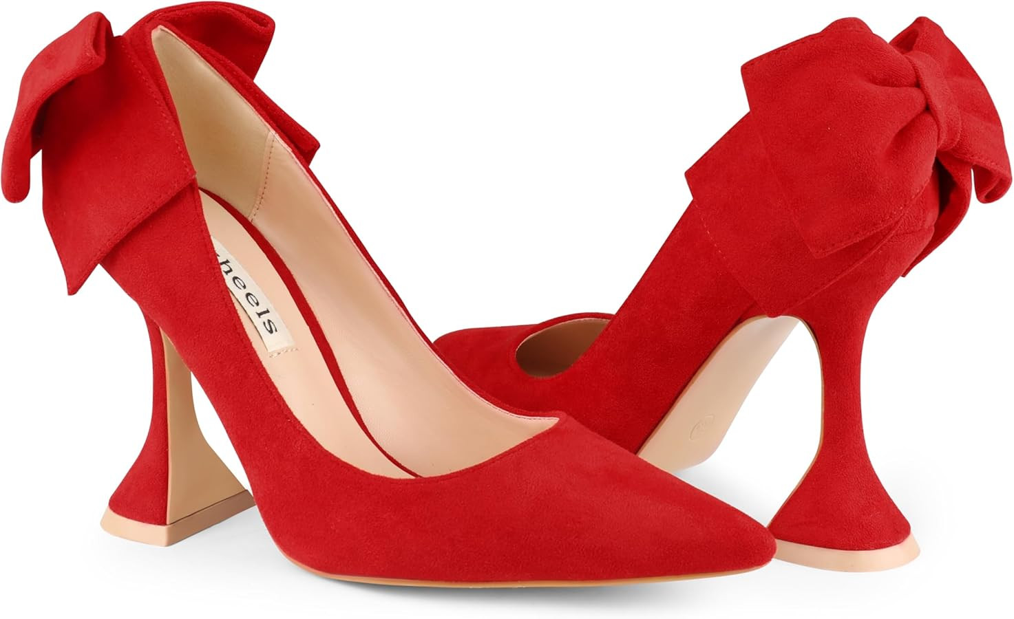 Zzheels Women's 3.74" Bow Pumps Pointed Toe Triangle Heel Pump Wedding Shoes | Amazon (US)