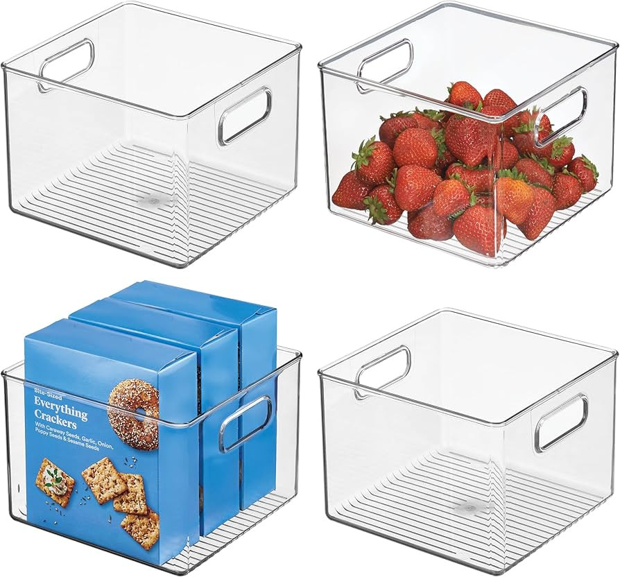 iDesign Clear Plastic Storage Bins for Kitchen - Pantry and Fridge Storage for Cabinets and Shelv... | Amazon (US)