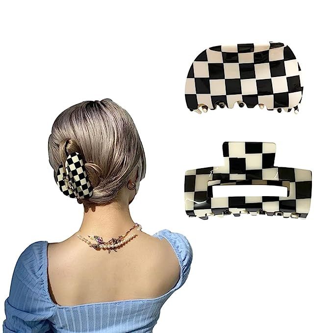 Hair Claw Clips Banana Hair Clips for Women Girls, Vintage Design Classic Black White Lattice Pri... | Amazon (US)