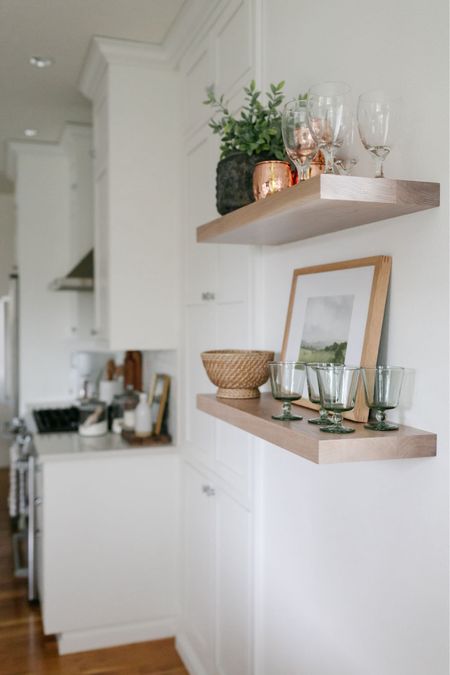 Kitchen shelves, kitchen decor, Amazon home, white oak shelves 