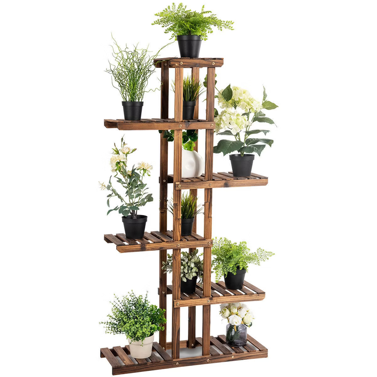 Costway 6 Tier 11 Pots Wooden Plant Flower Display Stand Wood Shelf Storage Rack Garden | Target