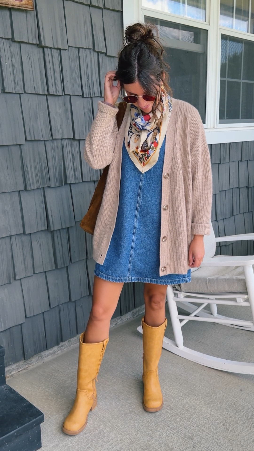 my denim dress is older form Gap, but linking similar. Wearing xs petite. My boots are size 6. My cashmere cardigan is size xs.

#LTKPetite #LTKSeasonal #LTKgrwm