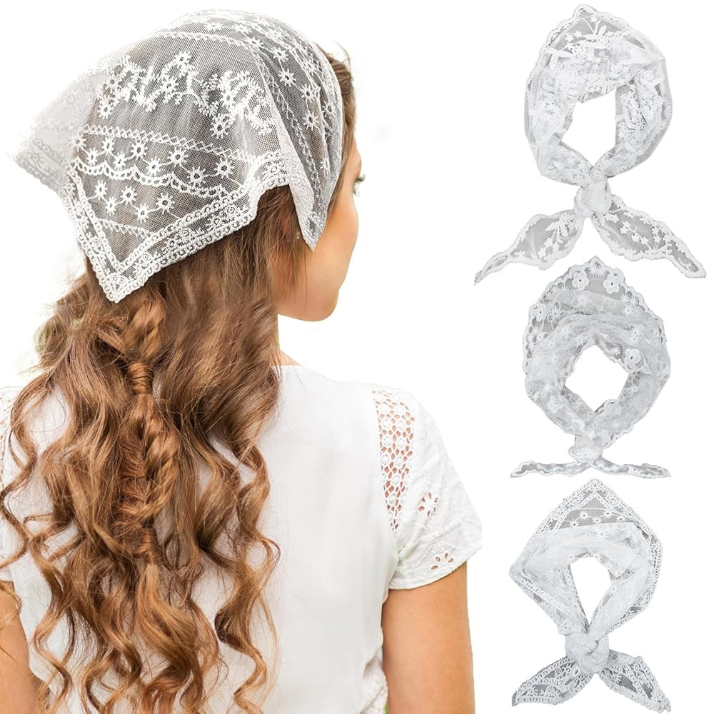 3 Pcs Bandanas for Women, Lace Head Scarf Triangle Hair Bandana Headband Cute Headscarf Boho Flor... | Amazon (US)