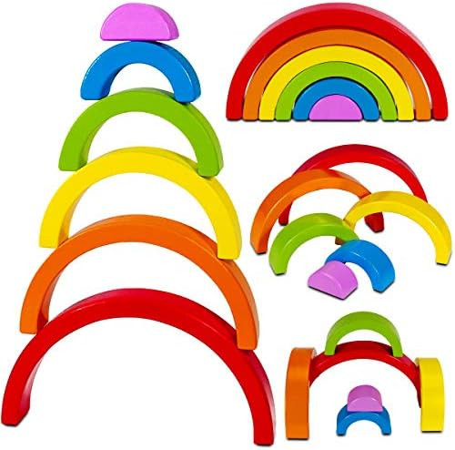 Dreampark Wooden Rainbow Stacking Game Nesting Stacker Puzzle Blocks, Color Shape Matching Educat... | Amazon (CA)