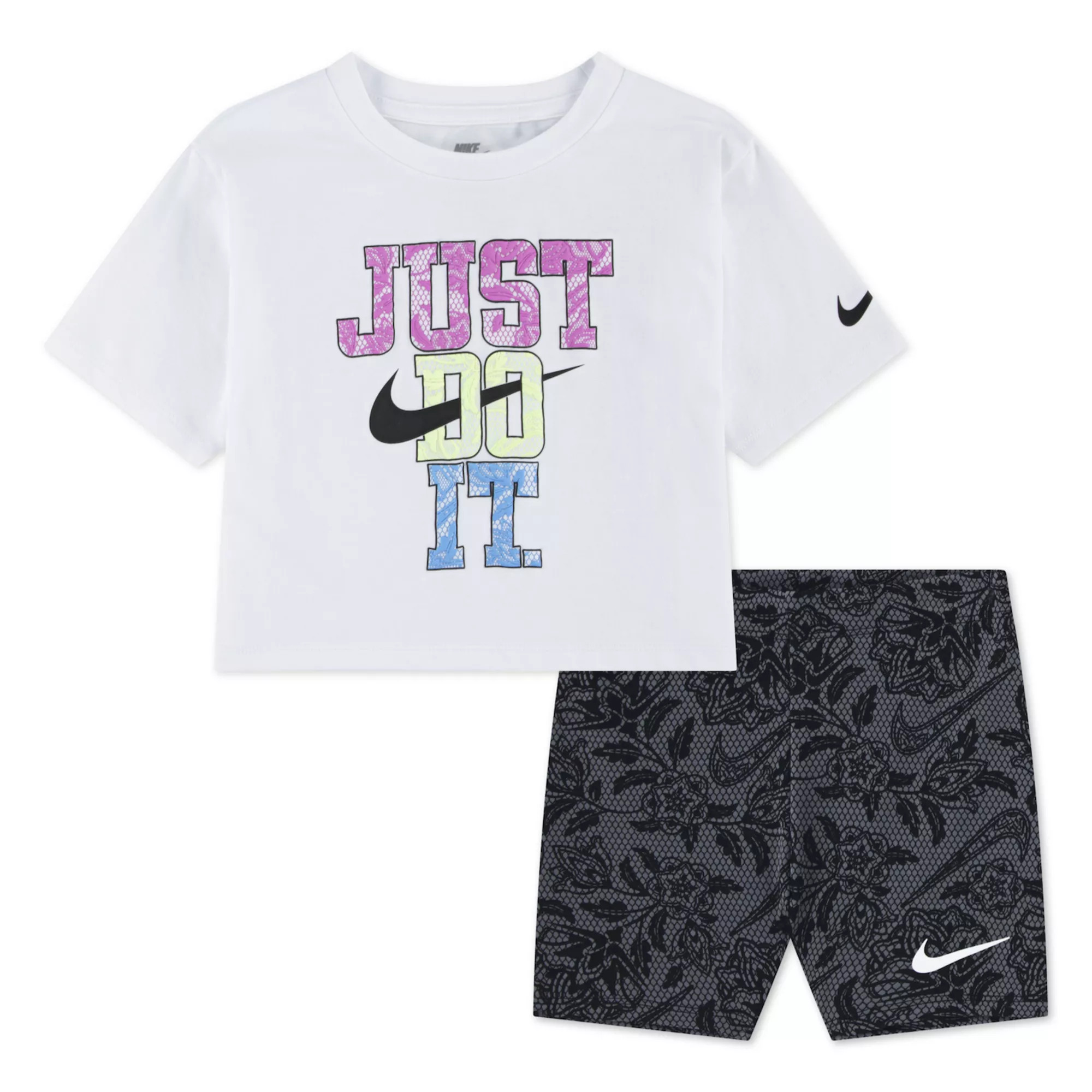 Toddler Girls Nike "Just Do It." Lace Boxy Graphic Tee & Biker Shorts 2-Piece Set | Kohl's
