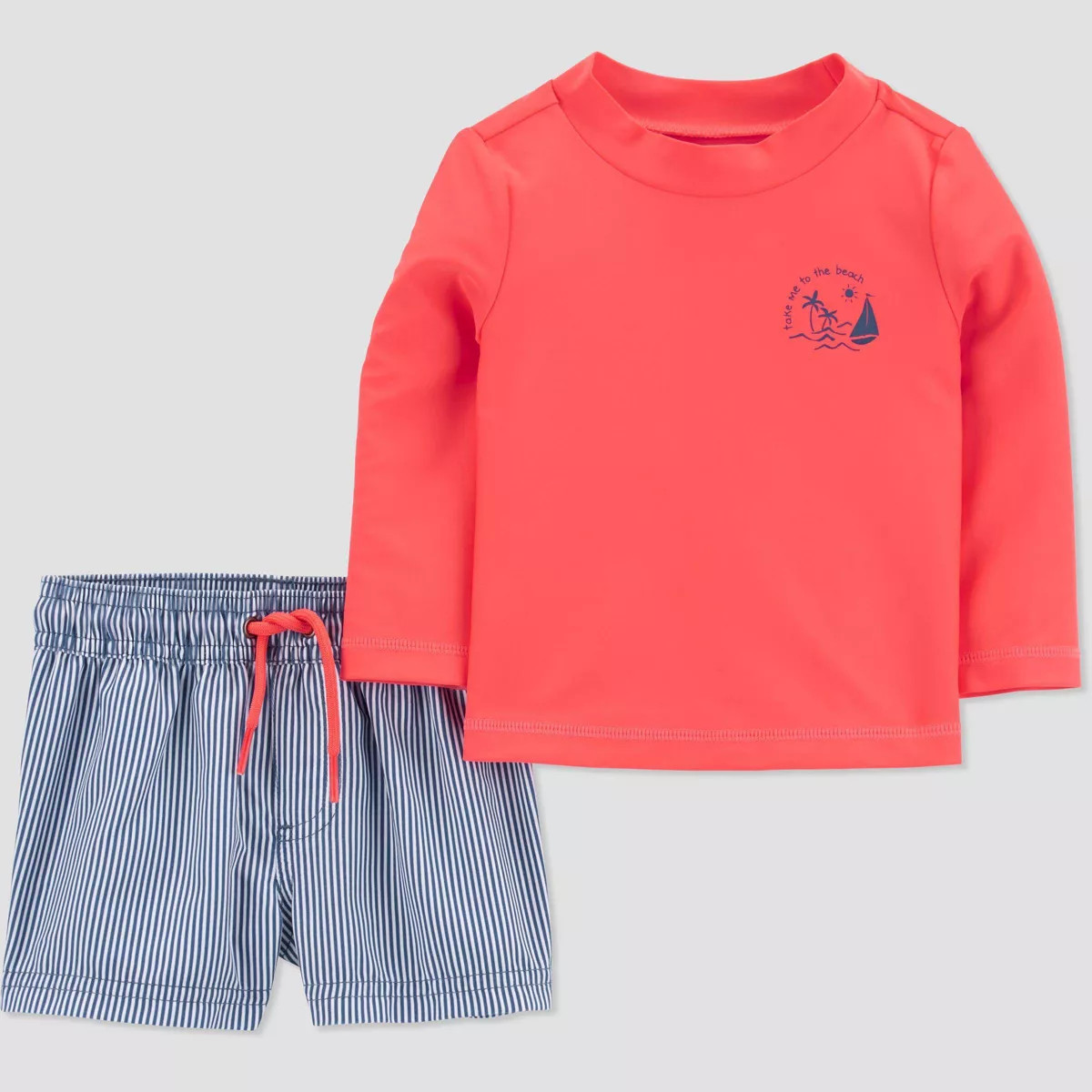 Carter's Just One You® Baby Boys' Long Sleeve Striped Rash Guard Set - Orange/Blue | Target