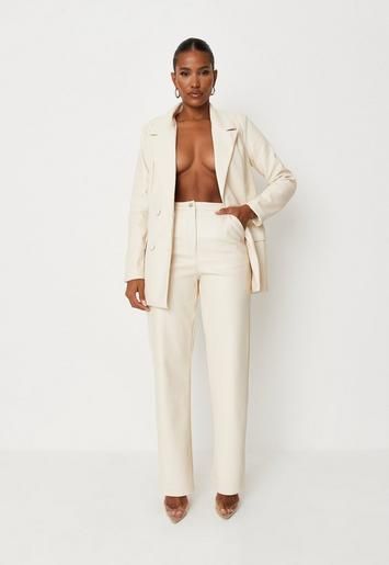 Missguided - Cream Faux Leather Straight Leg Pants | Missguided (US & CA)