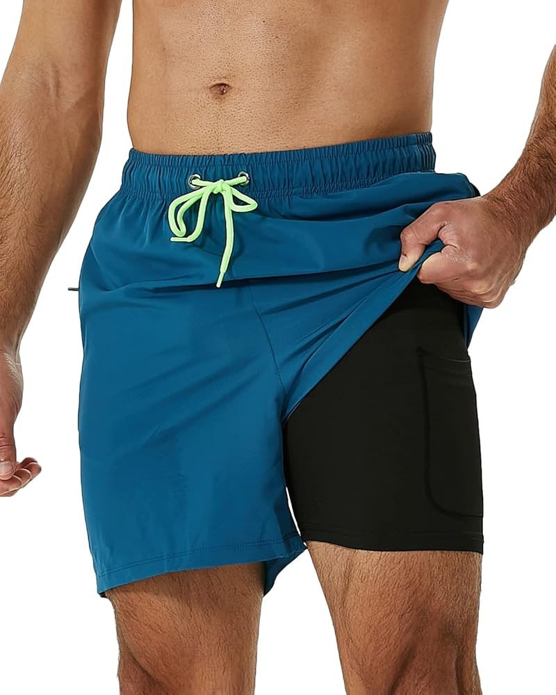 SILKWORLD Mens Swimming Trunks with Compression Liner 2 in 1 Quick-Dry Swim Shorts with Zipper Po... | Amazon (US)