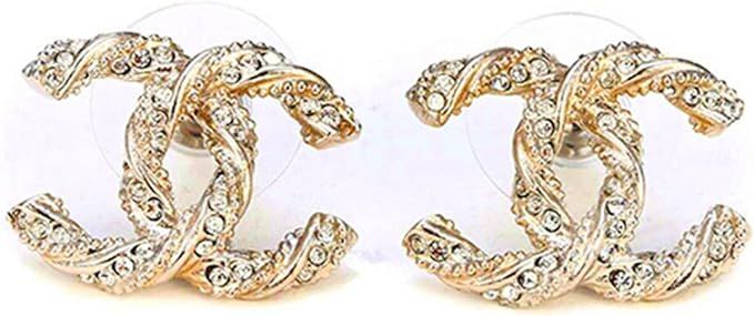 CC Earrings Women CC Logo Stud Earrings with Timeless Crystal Studs Gift for Birthday Thanksgivin... | Amazon (US)
