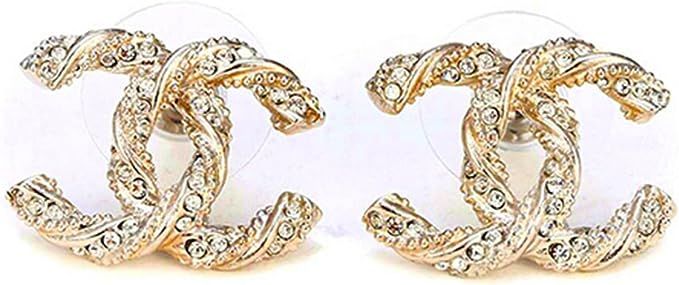 CC Earrings Women CC Logo Stud Earrings with Timeless Crystal Studs Gift for Birthday Thanksgivin... | Amazon (US)