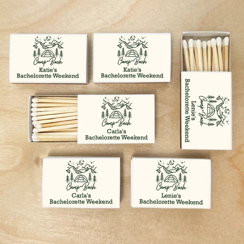 Bachelorette Weekend Favors, Set of 50 Camp Bach Personalized Matches With Stickers, Matches Favo... | Etsy (US)