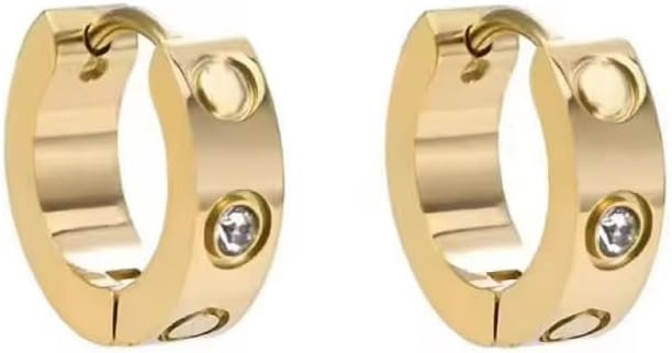 Designer Inspired 18K Gold Plated Stainless Steel Huggie Hoop Earrings with Crystals — Everyday... | Amazon (US)