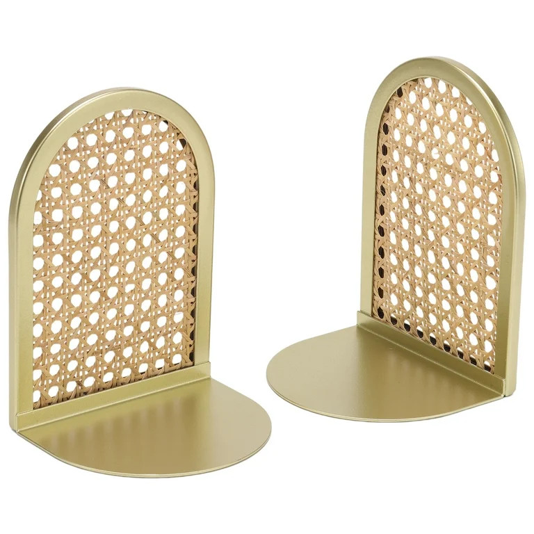 Home Decor Collection Gold and Natural Rattan Decorative Tabletop Bookends | Walmart (US)