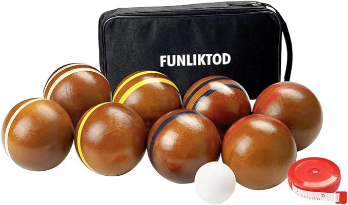 Hardwood Bocce Ball Set with 8 Wooden Balls&White Pallino & Carry Case & Measuring Tape for Famil... | Amazon (US)