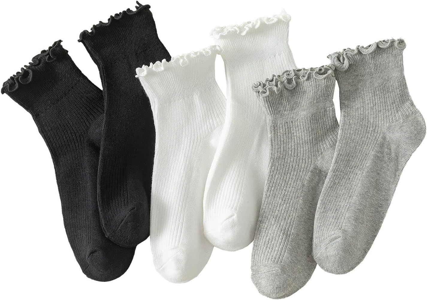 6 Pairs of Ruffle Socks Women, Ruffle Turn-Cuff Casual Cute Girl Ruffle Socks Breathable Cool Ruf... | Amazon (US)