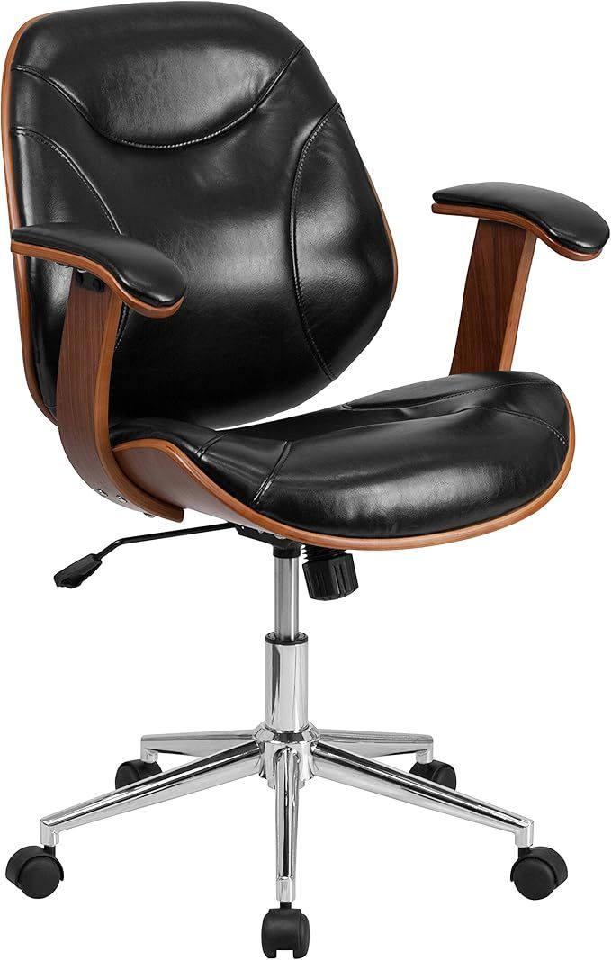 Flash Furniture Mid-Back Black LeatherSoft Executive Ergonomic Wood Swivel Office Chair with Arms | Amazon (US)
