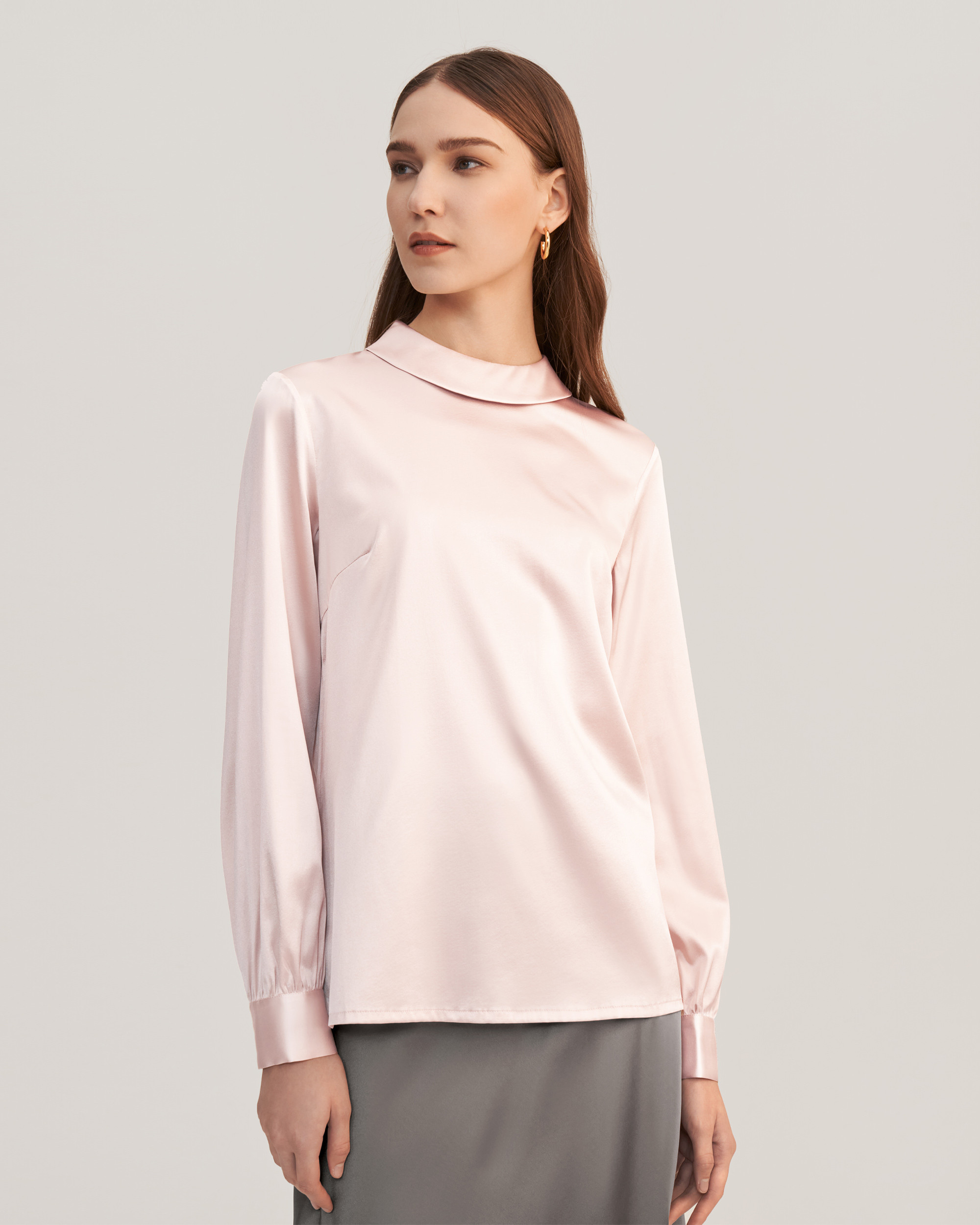 Stand Collar Long Sleeves  Silk Blouse | LilySilk