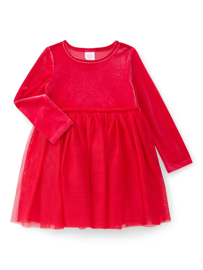 Wonder Nation Toddler Girls' Velour Tutu Dress with Long Sleeves, Sizes 12M- 5T | Walmart (US)